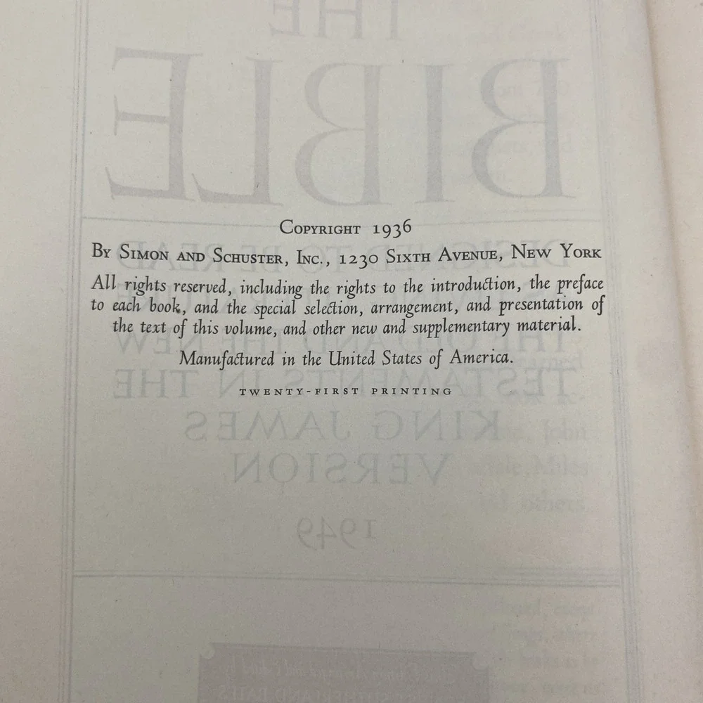 Vtg 1949 King James Bible Living Literature‎ Edition w Typewriter Note KJV